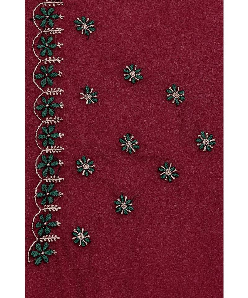 Ada Hand Embroidered Lucknow Chikan Maroon Faux Georgette Saree with Blouse