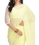 Ada Floral HAND EMBROIDERED LEMON GEORGETTE CHIKANKARI WOMEN SAREE WITH BLOUSE - A183216