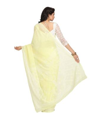 Ada Floral HAND EMBROIDERED LEMON GEORGETTE CHIKANKARI WOMEN SAREE WITH BLOUSE - A183216 3