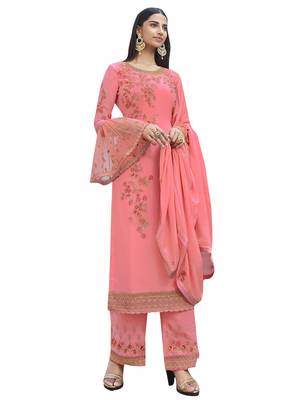 Pink embroidered georgette salwar 1