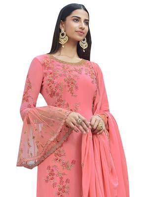 Pink embroidered georgette salwar 2