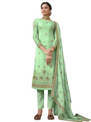 Green embroidered pure chiffon salwar 1