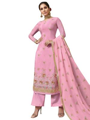 Pink embroidered pure chiffon salwar 1