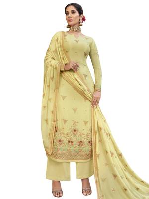 Yellow embroidered pure chiffon salwar 1