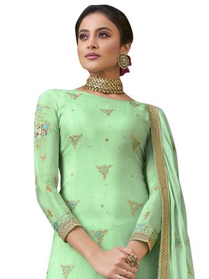 Green embroidered pure chiffon salwar 3