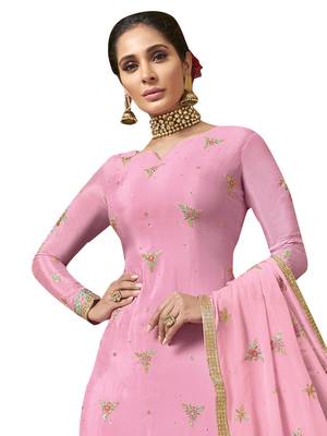 Pink embroidered pure chiffon salwar 3