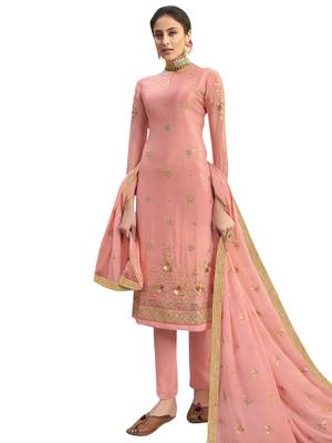 Peach embroidered pure chiffon salwar 1