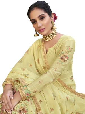 Yellow embroidered pure chiffon salwar 2