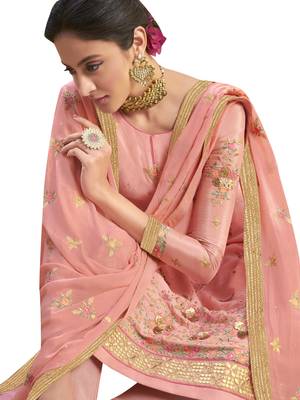 Peach embroidered pure chiffon salwar 2