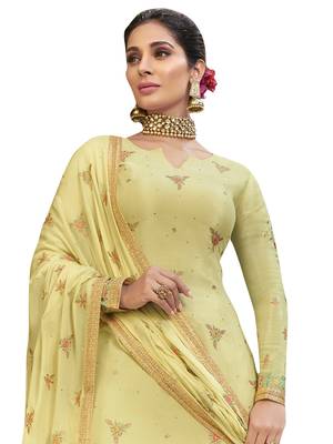 Yellow embroidered pure chiffon salwar 3