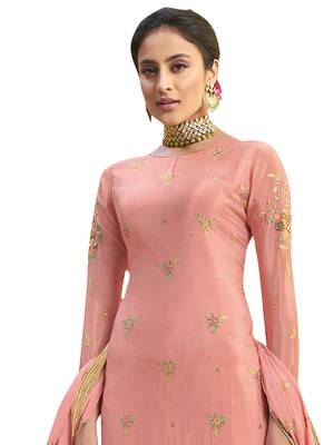 Peach embroidered pure chiffon salwar 3