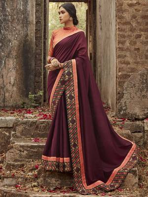 Raspberry embroidered dupion silk saree with blouse 1