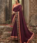 Raspberry embroidered dupion silk saree with blouse
