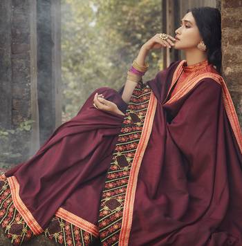 Raspberry embroidered dupion silk saree with blouse 2