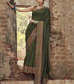 Mehendi embroidered dupion silk saree with blouse