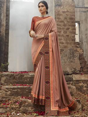 Peach embroidered dupion silk saree with blouse 1