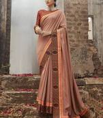 Peach embroidered dupion silk saree with blouse