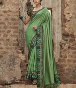 Light green embroidered dupion silk saree with blouse