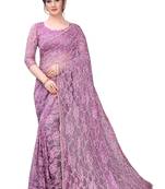 Lavender plain net saree with blouse
