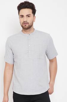 Grey plain pure cotton men-kurtas