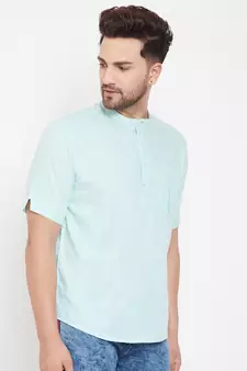 Green plain pure cotton men-kurtas