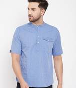 Blue plain pure cotton men-kurtas