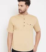Beige plain pure cotton men-kurtas