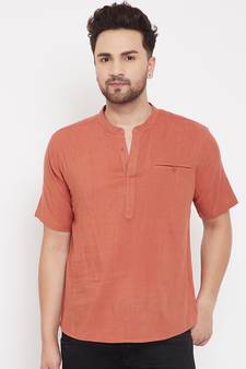 Orange plain pure cotton men-kurtas