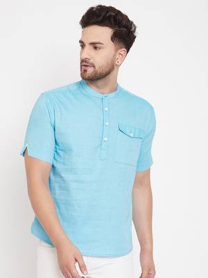 Blue plain pure cotton men-kurtas 1