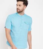 Blue plain pure cotton men-kurtas