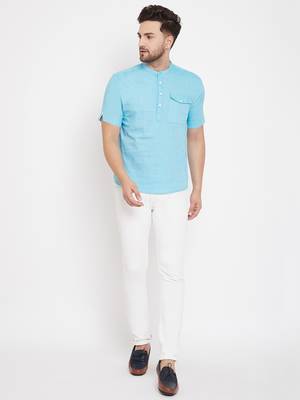 Blue plain pure cotton men-kurtas 2