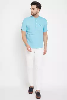 Blue plain pure cotton men-kurtas