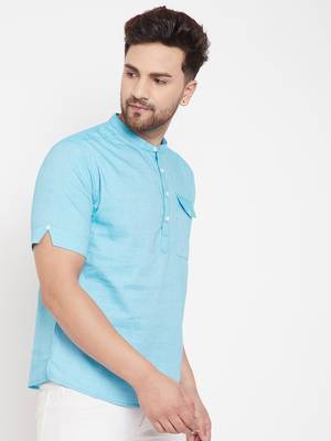 Blue plain pure cotton men-kurtas 3