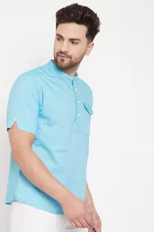 Blue plain pure cotton men-kurtas