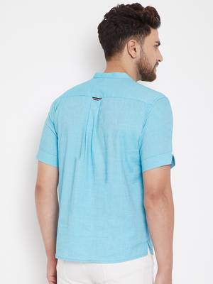 Blue plain pure cotton men-kurtas 4