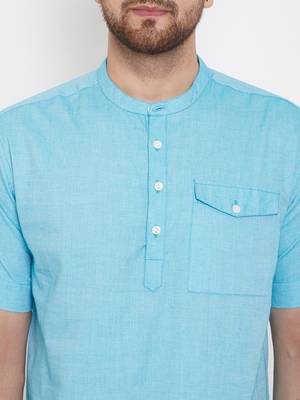 Blue plain pure cotton men-kurtas 5