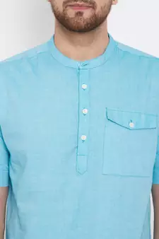 Blue plain pure cotton men-kurtas