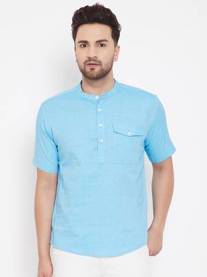 Blue plain pure cotton men-kurtas 1
