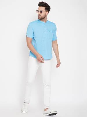Blue plain pure cotton men-kurtas 2