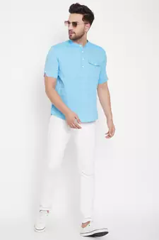 Blue plain pure cotton men-kurtas