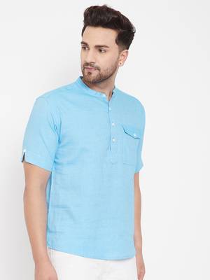 Blue plain pure cotton men-kurtas 3