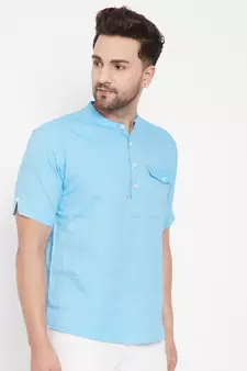 Blue plain pure cotton men-kurtas