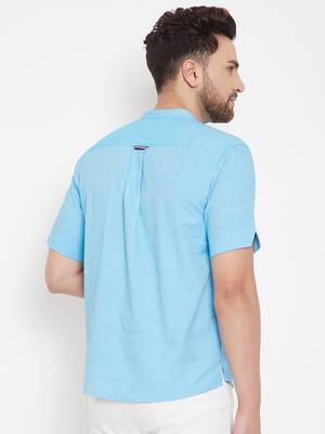 Blue plain pure cotton men-kurtas 4