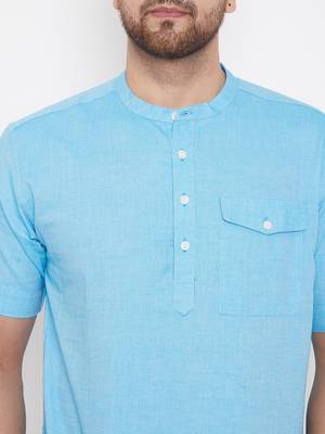 Blue plain pure cotton men-kurtas 5