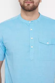 Blue plain pure cotton men-kurtas