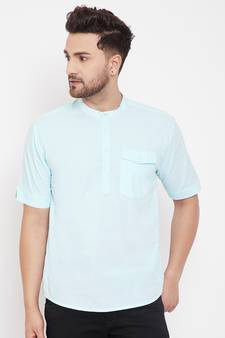 Blue plain pure cotton men-kurtas