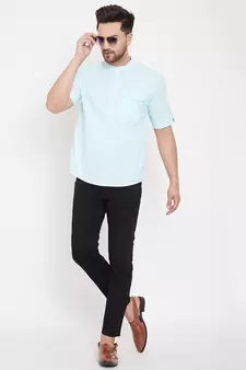 Blue plain pure cotton men-kurtas