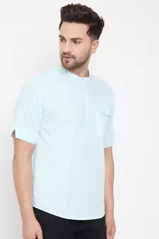 Blue plain pure cotton men-kurtas