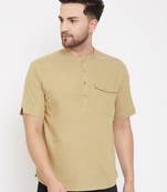 Beige plain pure cotton men-kurtas