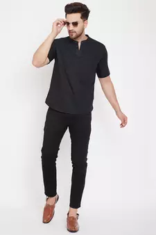 Black plain pure cotton men-kurtas
